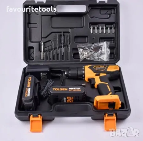 Акумулаторен винтоверт Tolsen, 18V, 38Nm, 2 батерии, зарядно, допълнителни свредла и битове, снимка 5 - Винтоверти - 38851075