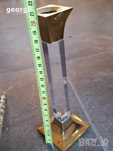 бронзов свещник с декоративна свещ със златни люспи  7/4, снимка 4 - Декорация за дома - 49820492