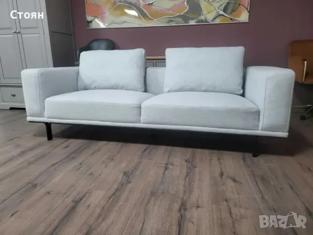 Дизайнерски сив диван от плат тройка, снимка 7 - Дивани и мека мебел - 47710059