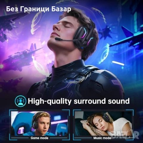 Нови геймърски Слушалки за PS5/PS4/PC/Switch 2.4G USB-C донгъл 3D стерео 280g, снимка 6 - Слушалки и портативни колонки - 53369778