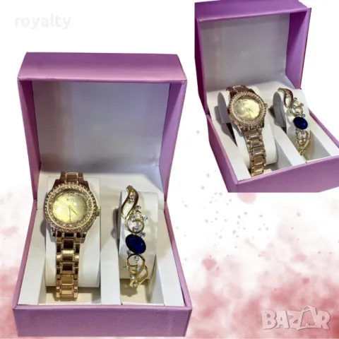 Луксозен дамски комплект – елегантен часовник и изискана гривна със скъпоценни камъни, снимка 4 - Подаръци за жени - 49173595