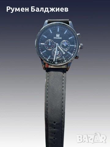 Мъжки елегантен водоустойчив часовник BASID / Цвят – черен със сребристи елементи; Подарък: гривна., снимка 3 - Мъжки - 53116763