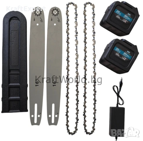 Акумулаторна Резачка за Дърва 40 см с Двойна Батерия, 2 Шини и 2 Вериги, снимка 5 - Други инструменти - 50548850