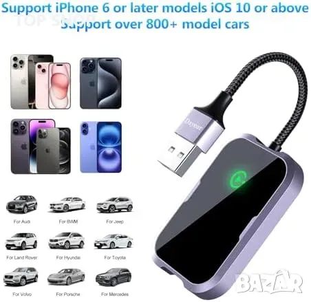 Нов Безжичен CarPlay адаптер за автомобили коли 2017+, iPhone iOS 10+, снимка 5 - Друга електроника - 49919366