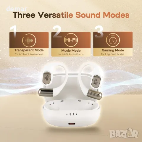 Linsoul Kiwi Ears Attiva OWS безжични слушалки, Open Ear Bluetooth 5.4 с ANC шумопотискане, бели, снимка 6 - Безжични слушалки - 48835799