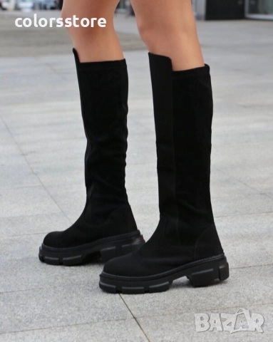 Равни ботуши - черен велур - BT750 , снимка 2 - Дамски ботуши - 51663116
