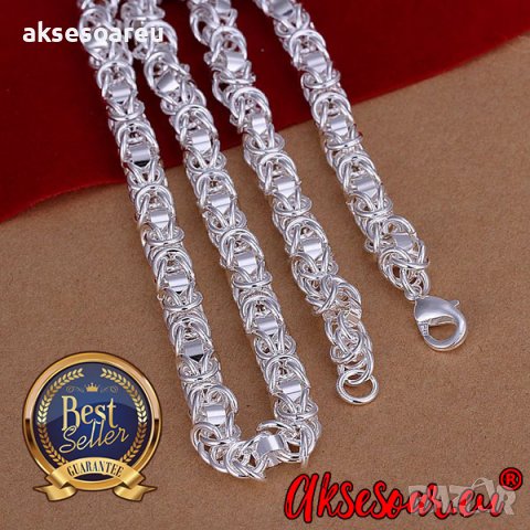 Посребрен сребърен ланец масивен плетка бижу верига мода колие синджир подарък, снимка 8 - Колиета, медальони, синджири - 21258181