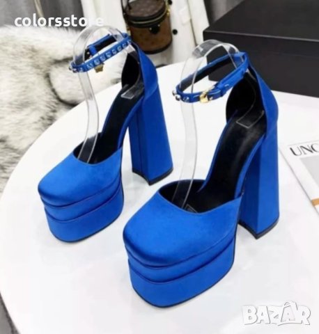 Сандали на ток - син сатен - VS1, снимка 2 - Сандали - 38479194