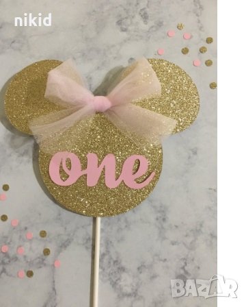 Minnie Mouse one Мини Маус глава 1 Годинка брокатен мек топер украса за торта рожден ден бебе декор 