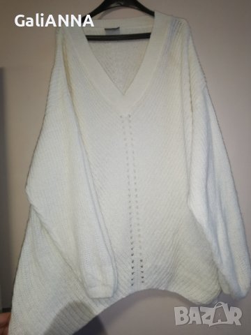СТРАХОТЕН МЕК ПУЛОВЕР В БЯЛО 3XL-4XL, снимка 3 - Блузи с дълъг ръкав и пуловери - 44014473