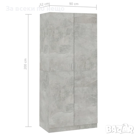 Гардероб, бетонно сив, 90x52x200 см, ПДЧ Код P1160, снимка 5 - Гардероби - 51705048