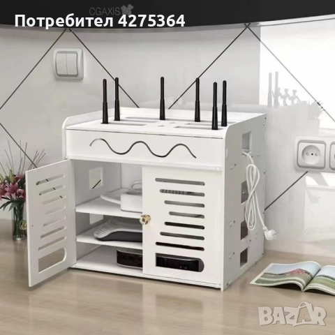 Органайзер шкаф за Wi-Fi рутер и кабели – 3 нива, бял дизайн, снимка 5 - Шкафове - 51930753