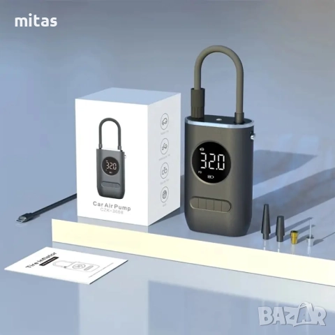 Преносим компресор за помпане на гуми - Type-C, 150PSI, 4000mAh, LED, снимка 5 - Аксесоари за велосипеди - 44894393