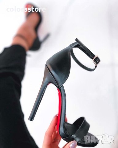 Сандали на ток - черна кожа с черен ток - LT601