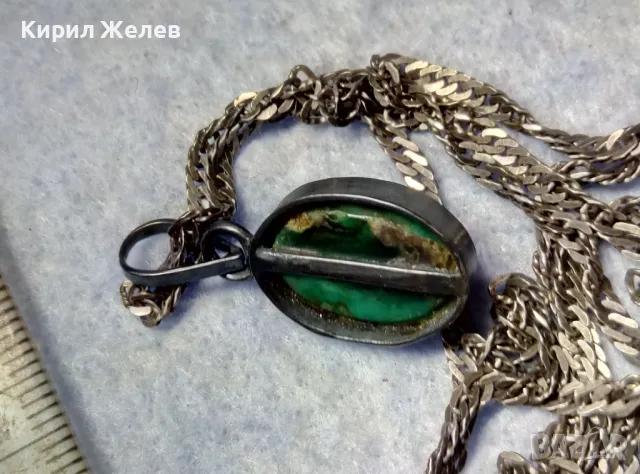 СТАРИНЕН СРЕБЪРЕН РЕТРО ПЕНДАНТ с НАТУРАЛЕН ЗЕЛЕН НЕФРИТ и СРЕБЪРНА ВЕРИЖКА МАРКОВО СРЕБРО 975 43300, снимка 5 - Антикварни и старинни предмети - 49917719
