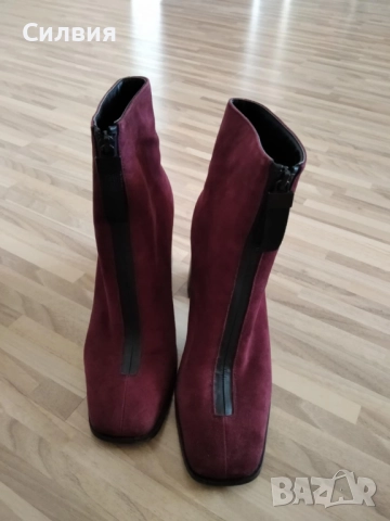 Елегантни боти цвят бордо от естествен велур
