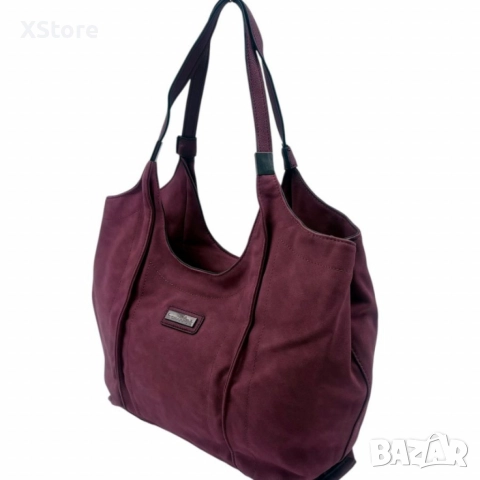 Дамска чанта от еко велур и к. – елегантен и практичен модел (бордо), снимка 3 - Чанти - 52571990
