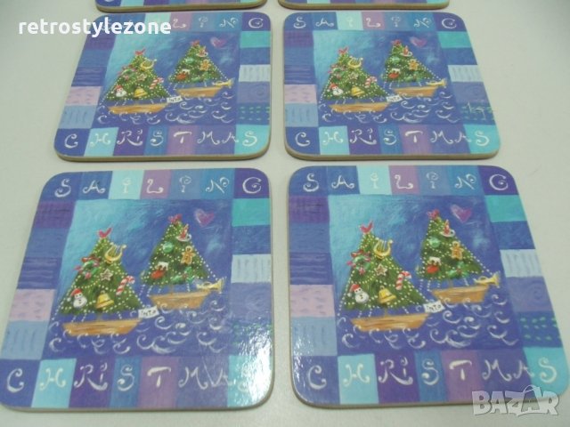 № 3510 комплект 6 бр. стари коркови подложки - коледен мотив   - размер 10,5 / 10,5 см , снимка 3 - Други ценни предмети - 27092081