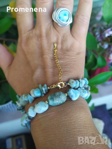 Комплект колие и пръстен от естествен Ларимар, снимка 8 - Колиета, медальони, синджири - 50701773