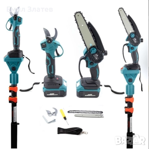 Акумулаторен комплект Тайга 36V: Резачка за клони и лозарска ножица с телескопичен прът, снимка 2 - Моторни триони/резачки - 52617508