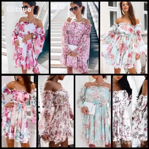 Ефирна флорална рокля с паднали ръкави, снимка 8 - Рокли - 53532622