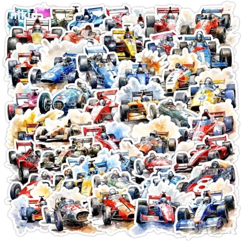 50 бр Рали Формула Автомобил кола самозалепващи лепенки стикери за украса декор картонена торта и др