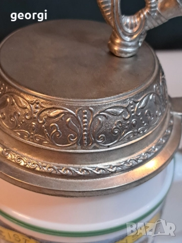 колекционерска немска музикална халба за бира с калаен похлупак 29/1, снимка 3 - Антикварни и старинни предмети - 52035883