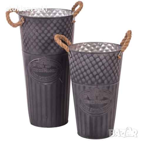 Метална кашпа с конопени дръжки, 2 размера