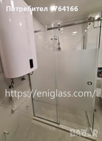 Стъклена душ кабина с плъзгащи врати и матирани стъкла в средата, снимка 2 - Душ кабини и вани - 48364189