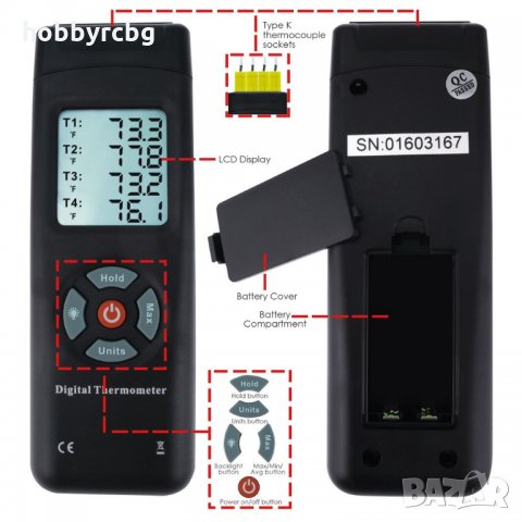 Дигитален 4 канален термометър с К-тип термодвойки, снимка 7 - Други инструменти - 21671379