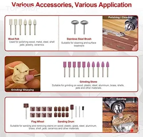 Прав шлаиф и дремел с 170 аксесоара от GOXAWEE G1337C- 170, снимка 3 - Гедорета - 48841038