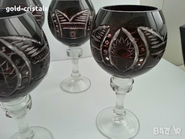 Кристални чаши цветен червен кристал, снимка 5 - Антикварни и старинни предмети - 28251229