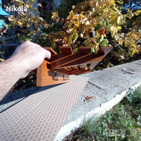 Стенна закачалка за дрехи и шапки дървена 64/24см, снимка 6 - Закачалки - 38486837