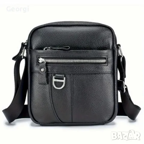 Мъжка универсална черна чантичка с висулка (естествена кожа)!