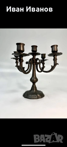 Калаен свещник с пет рамена, снимка 2 - Антикварни и старинни предмети - 53077148