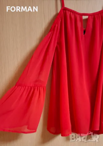 Червена риза с отворени рамене, снимка 10 - Ризи - 47958448