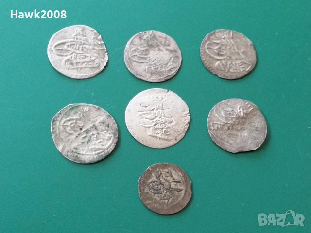 Колекция НЕПРОБИТИ 7 ахчета акчета ахче акче сребърни Османски монети мангъри, снимка 6 - Нумизматика и бонистика - 43082774