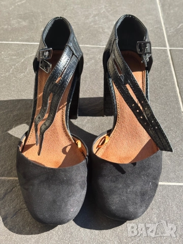 Next обувки черен велур на ток, размер 36.5, снимка 2 - Дамски обувки на ток - 52320241