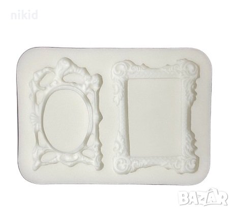 две 2 рамки рамка овал и правоъгълник силиконов молд декор торта украса силиконова отливка калъп, снимка 2 - Форми - 18558284