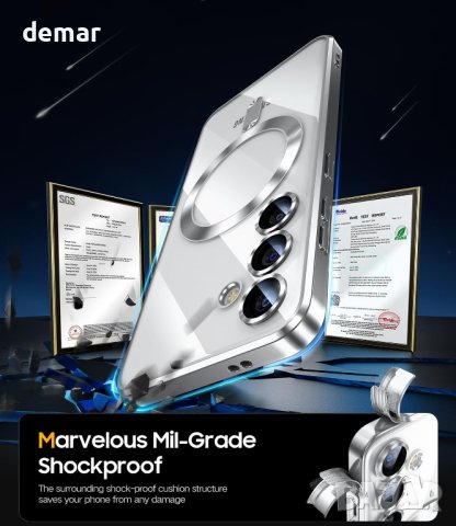 JUESHITUO Магнитен калъф за телефон Samsung S24, капак - сребрист титан, за жени, снимка 9 - Калъфи, кейсове - 44053395