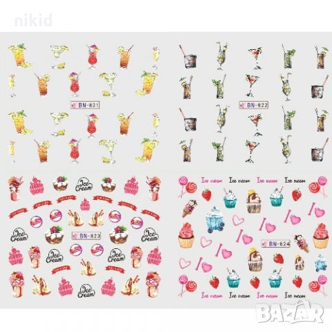 12 в 1 сет лакомства напитки слайдер татос водни стикери маникюр нокти декорация, снимка 3 - Продукти за маникюр - 26706491