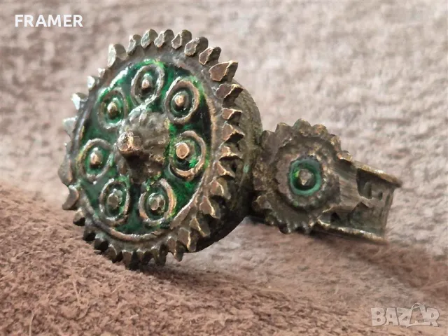 19 век Възрожденски сребърен с емайл пръстен пафта пафти, снимка 1