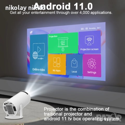 Нов проектор HY300 4K Android 11 Dual Wifi6 200 ANSI Allwinner H713 BT5.0 1080P 1280*720P Преносим п, снимка 5 - Плейъри, домашно кино, прожектори - 44041339