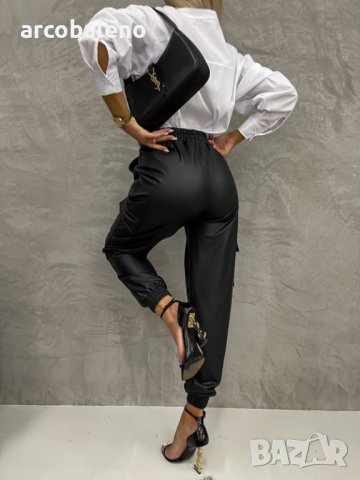 Дамски кожени панталони с прав крачол с прав ластик на талията, 2цвята, снимка 11 - Панталони - 43718611