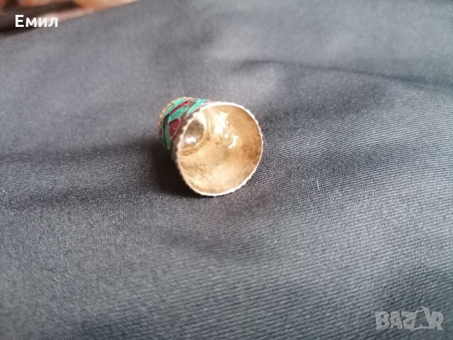 Антикварен сребърен напръстник с емайл , снимка 2 - Колекции - 35110622