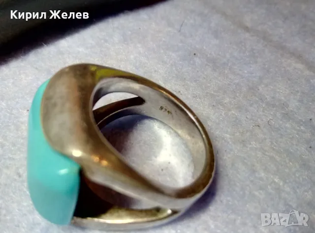 СКЪПОЦЕНЕН СРЕБЪРЕН ПРЪСТЕН СРЕБРО 925 с ГОЛЯМ ШЛИФОВАН ТЮРКОАЗ ВИНТИДЖ АРТ МОДЕЛ 48577, снимка 5 - Пръстени - 49294704