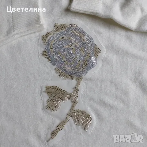 Бял дамски пуловер М, снимка 3 - Блузи с дълъг ръкав и пуловери - 49607992