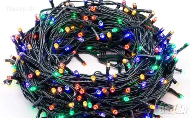 Цветни коледни лампички с черен кабел / 100led светлини - 5 метра, снимка 2 - Лед осветление - 52501654