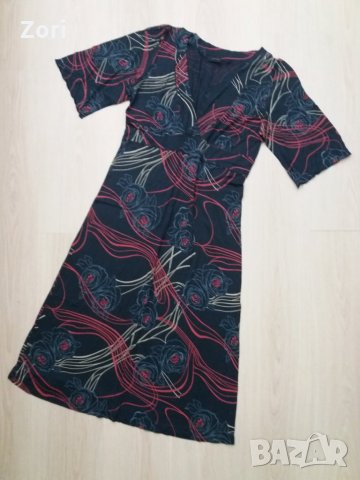 Тъмносиня разкроена рокля с буфон къс ръкав - размер ХЛ, снимка 1 - Рокли - 28508088