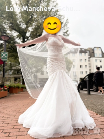 👑 ЕЛЕГАНТНА БУЛЧИНСКА РОКЛЯ ТИП РУСАЛКА – КАТО НОВА, С ПОДАРЪК КРИНОЛИН!, снимка 3 - Рокли - 52751501